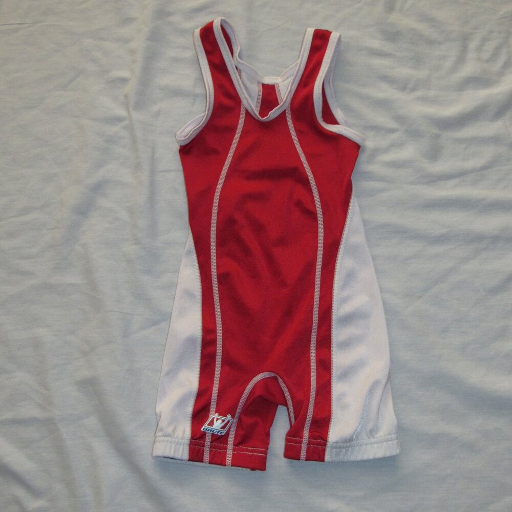 Brute Wrestling Singlet Youth Small Shiny Red White Made in Sinking Spring PA